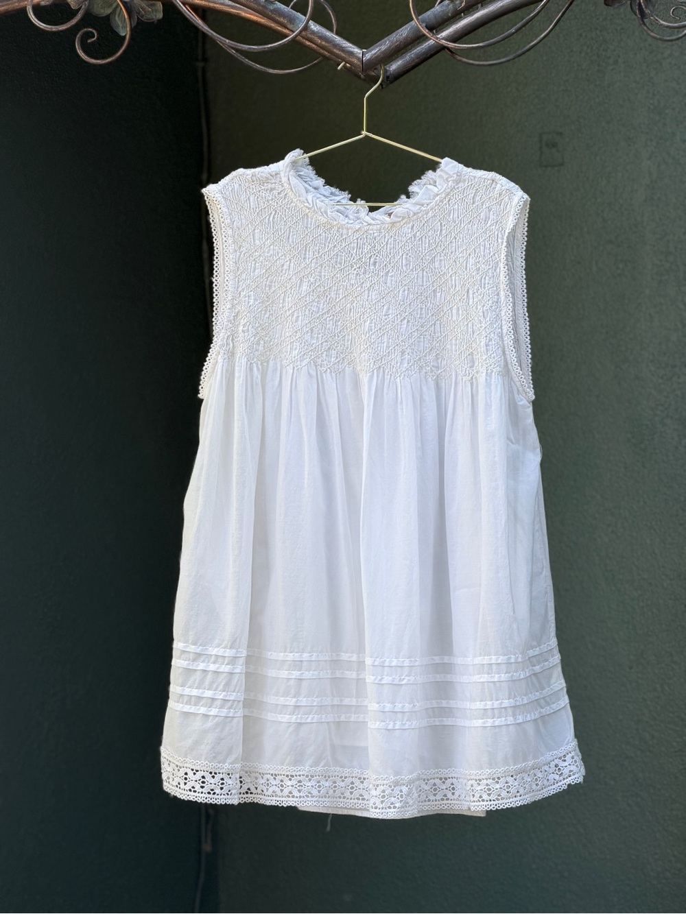 Free People White Smocked Sleeveless Dress with Crochet Trim